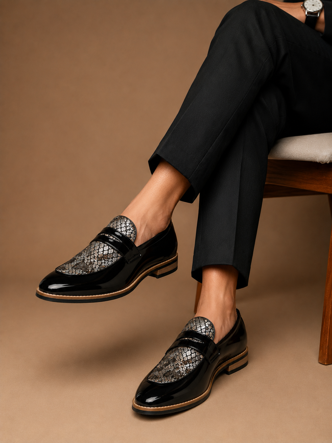 Midnight Reptile Penny Loafers