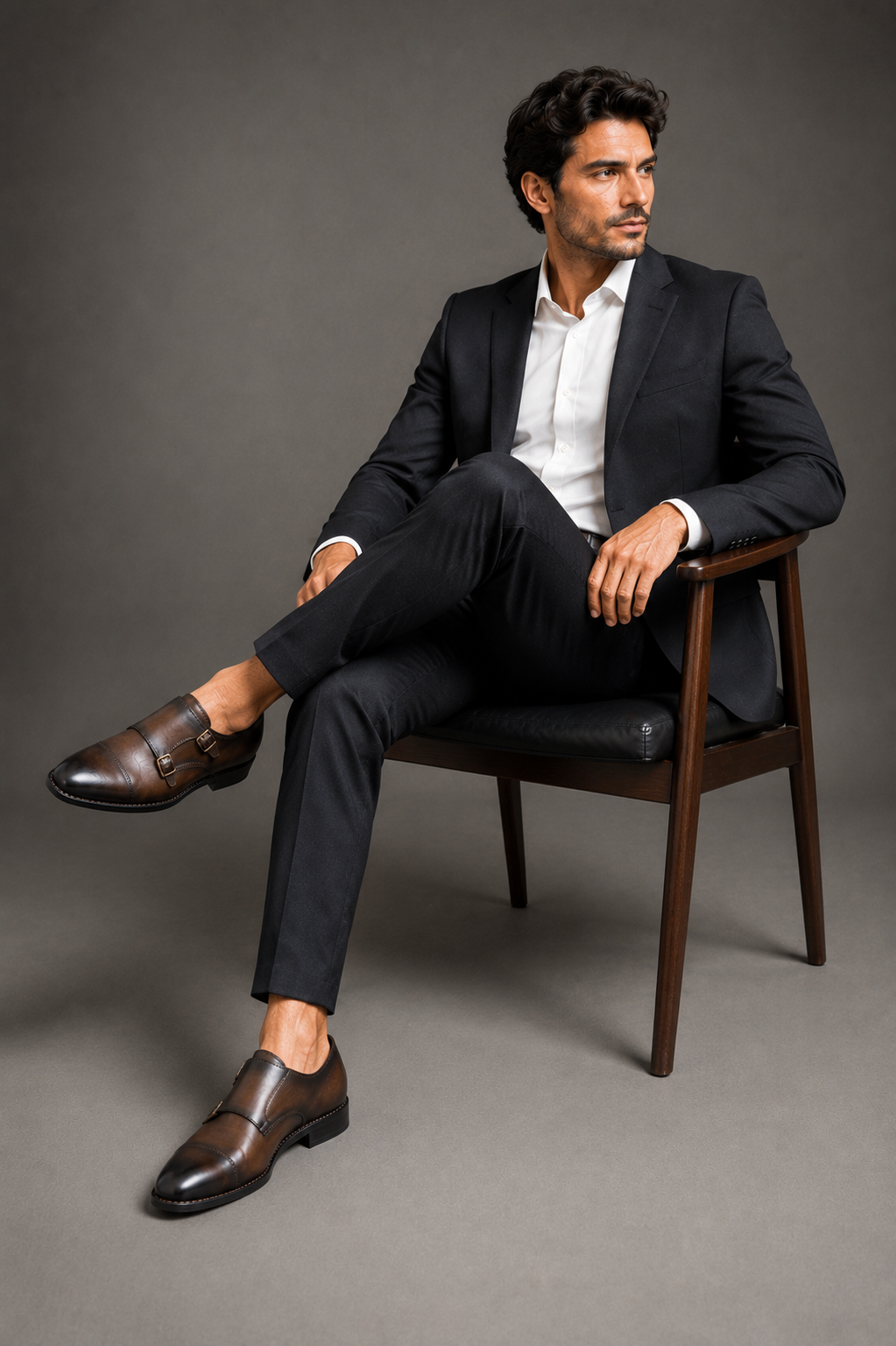 Brown Double Monk Strap Dress Shoes for Men