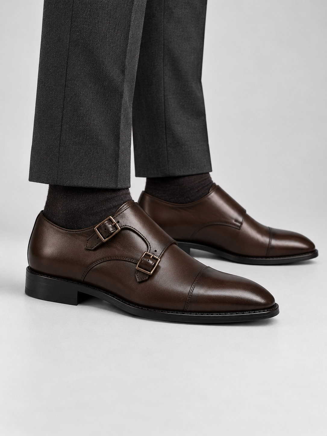 Brown Double Monk Strap Dress Shoes for Men