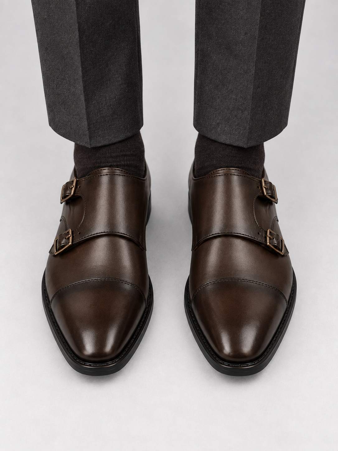 Brown Double Monk Strap Dress Shoes for Men