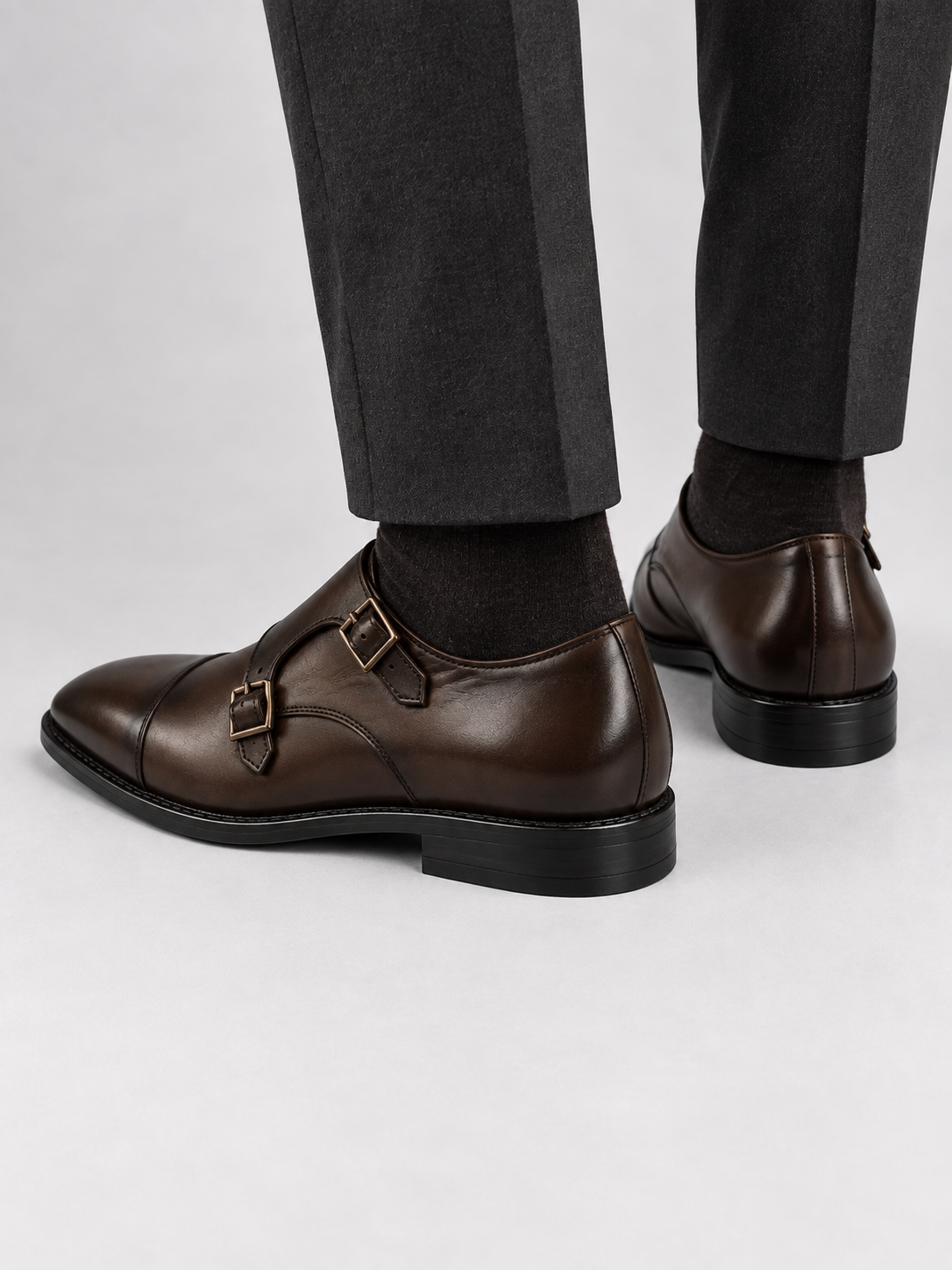 Brown Double Monk Strap Dress Shoes for Men