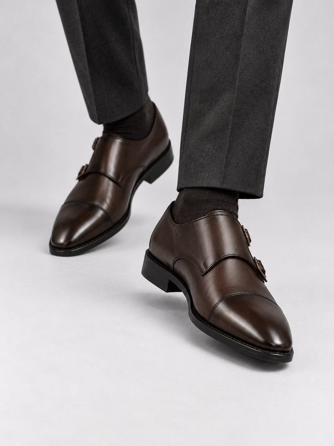 Brown Double Monk Strap Dress Shoes for Men
