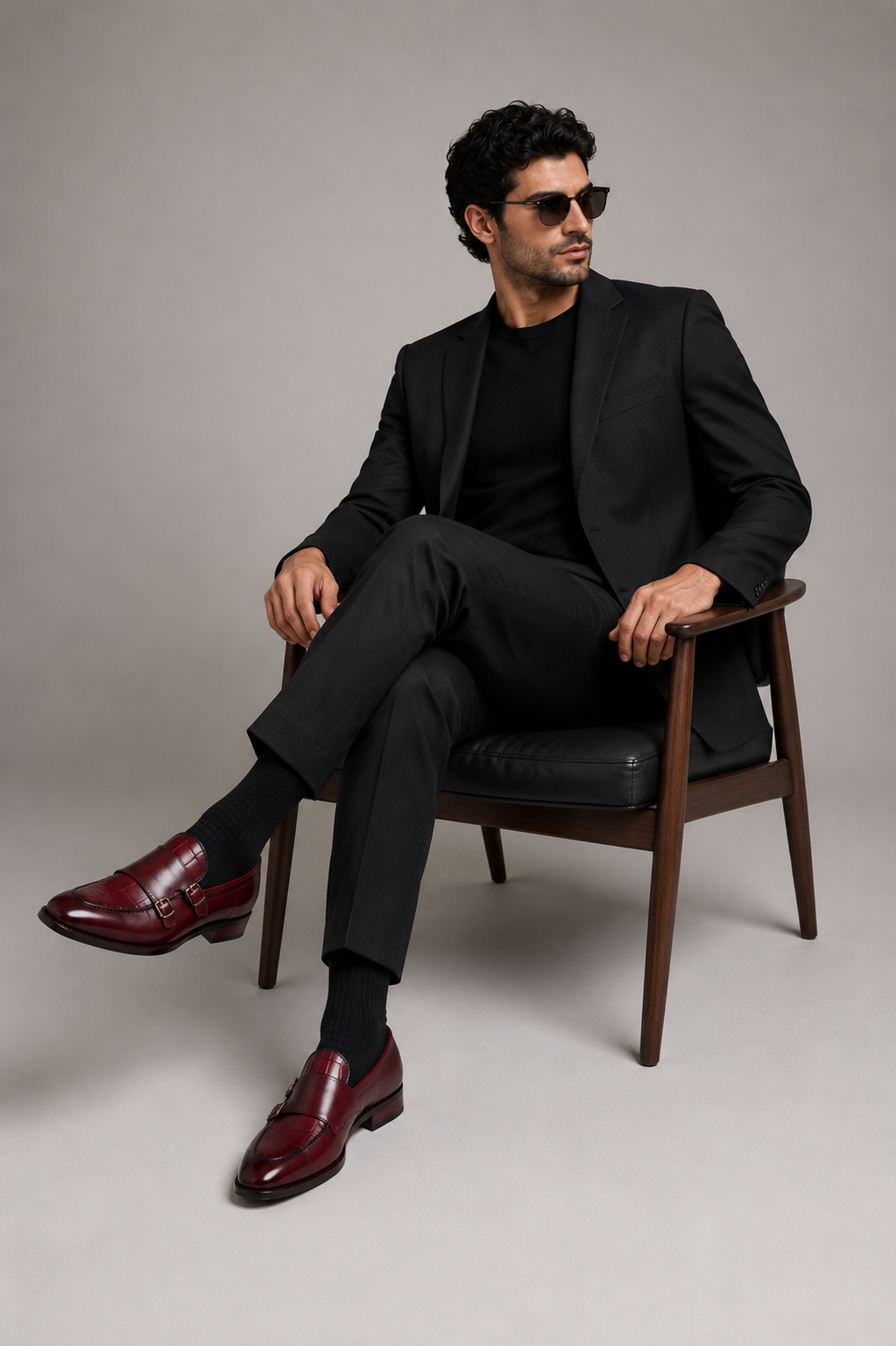 Burgundy Double Monk Strap Dress Shoes for Men