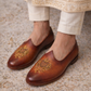 Handcrafted Tan Leather Jalsa with Embroidered Crest