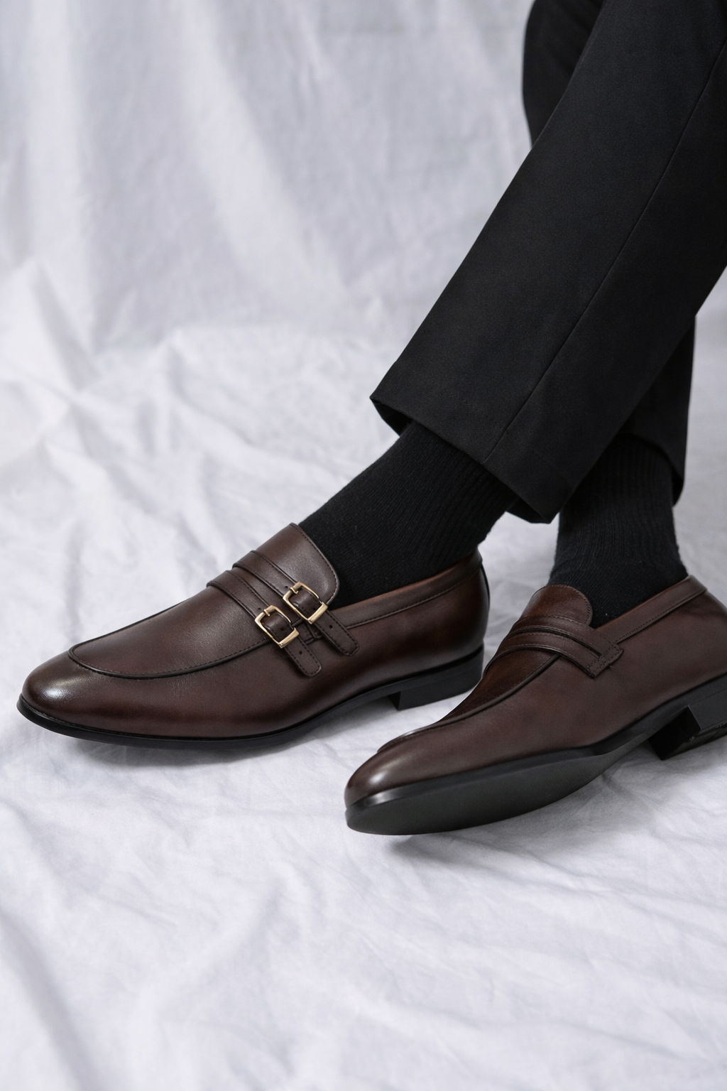 Double Monk Brown Leather Shoe