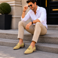 Beige Suede Tassel Loafers for Men