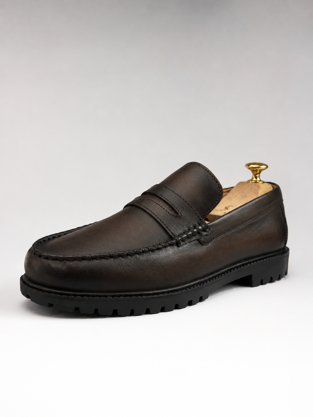 Brown Penny Loafers Raised Sole