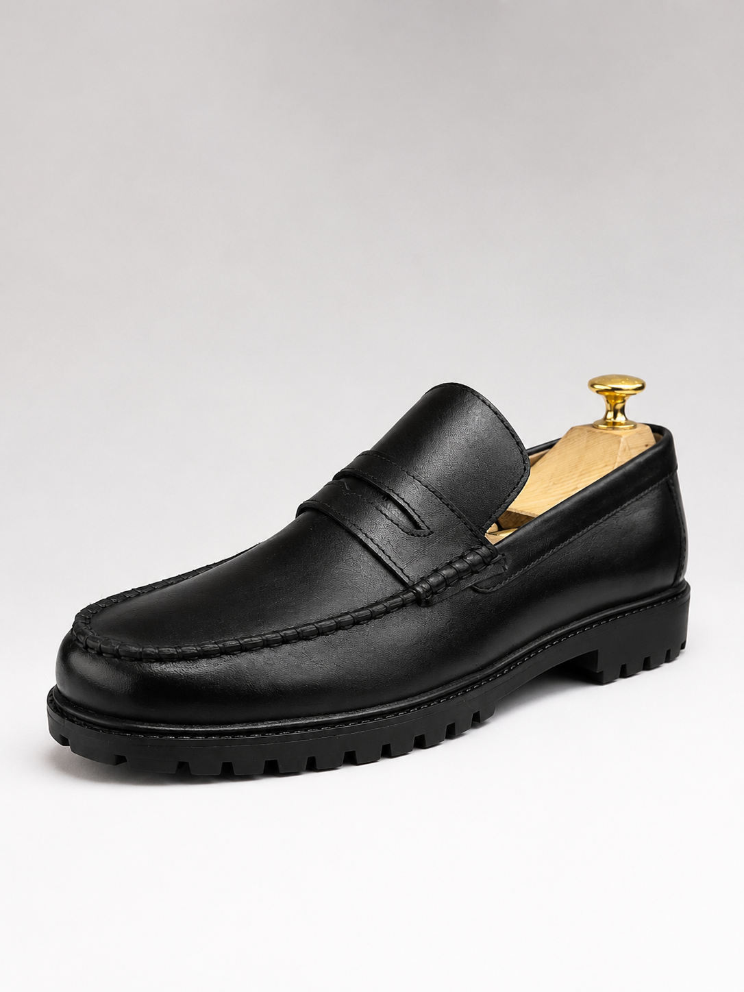 Black Penny Loafers Raised Sole