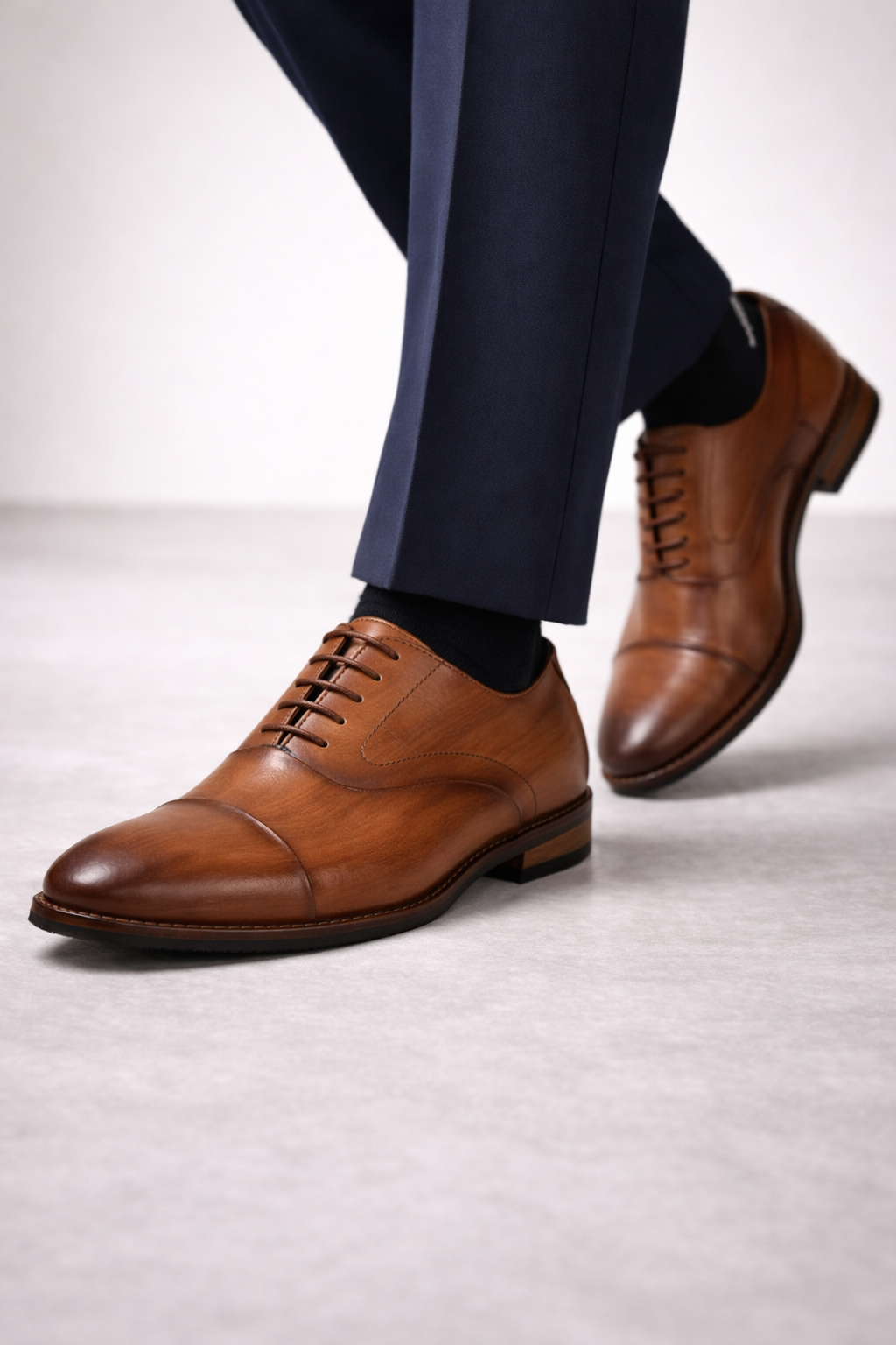 Wood Finish Tan Leather Shoes