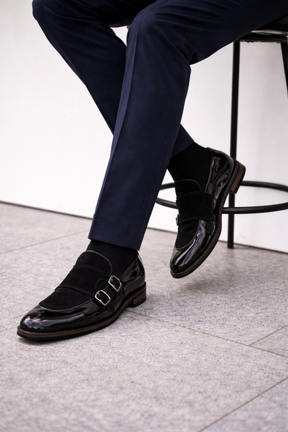 Handcrafted Double Monk Black Shoes