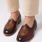 Handcrafted Wine Leather Jalsa with Embroidered Crest