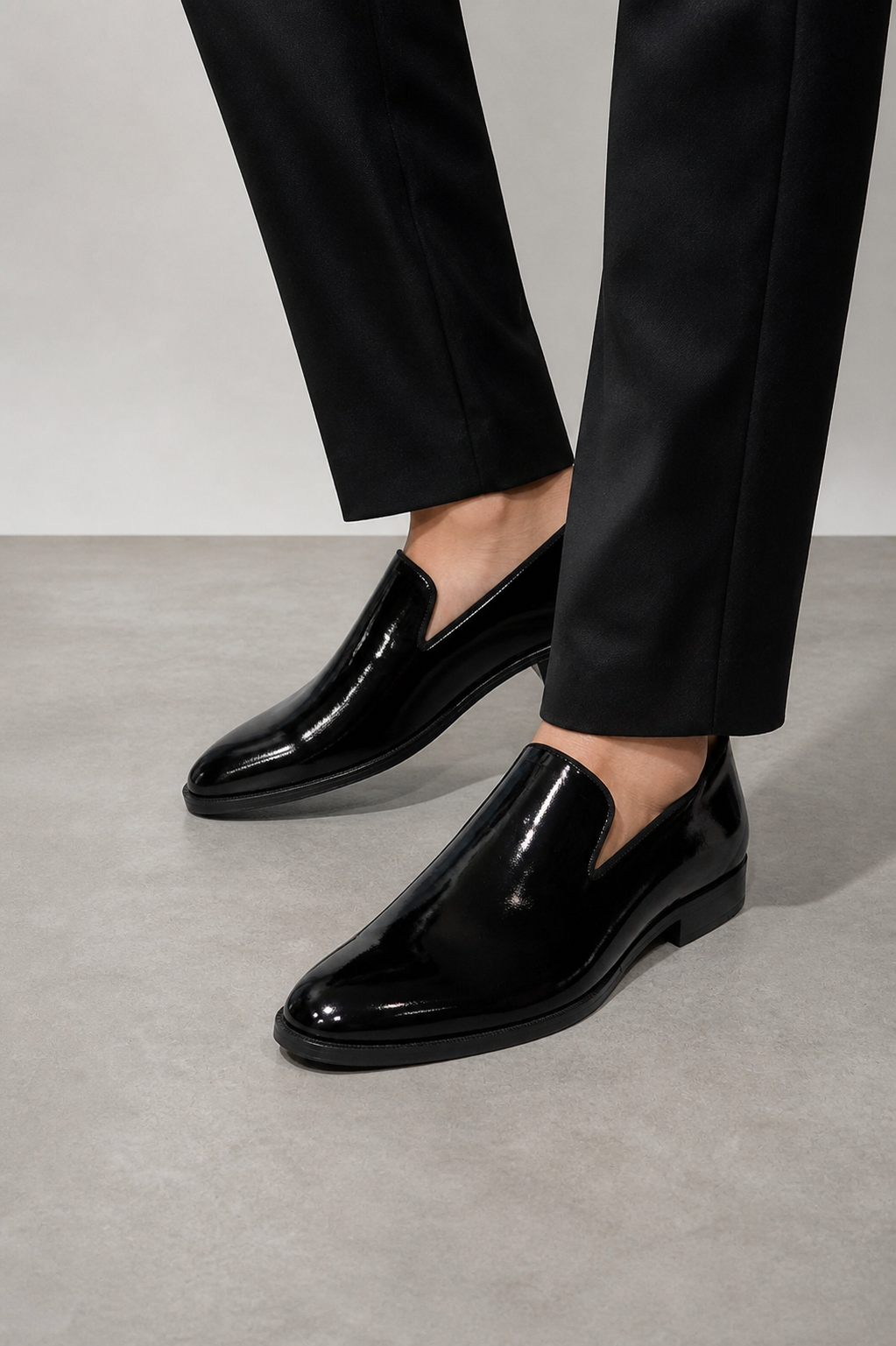 Slipon Wood Black Loafers Patent Leather