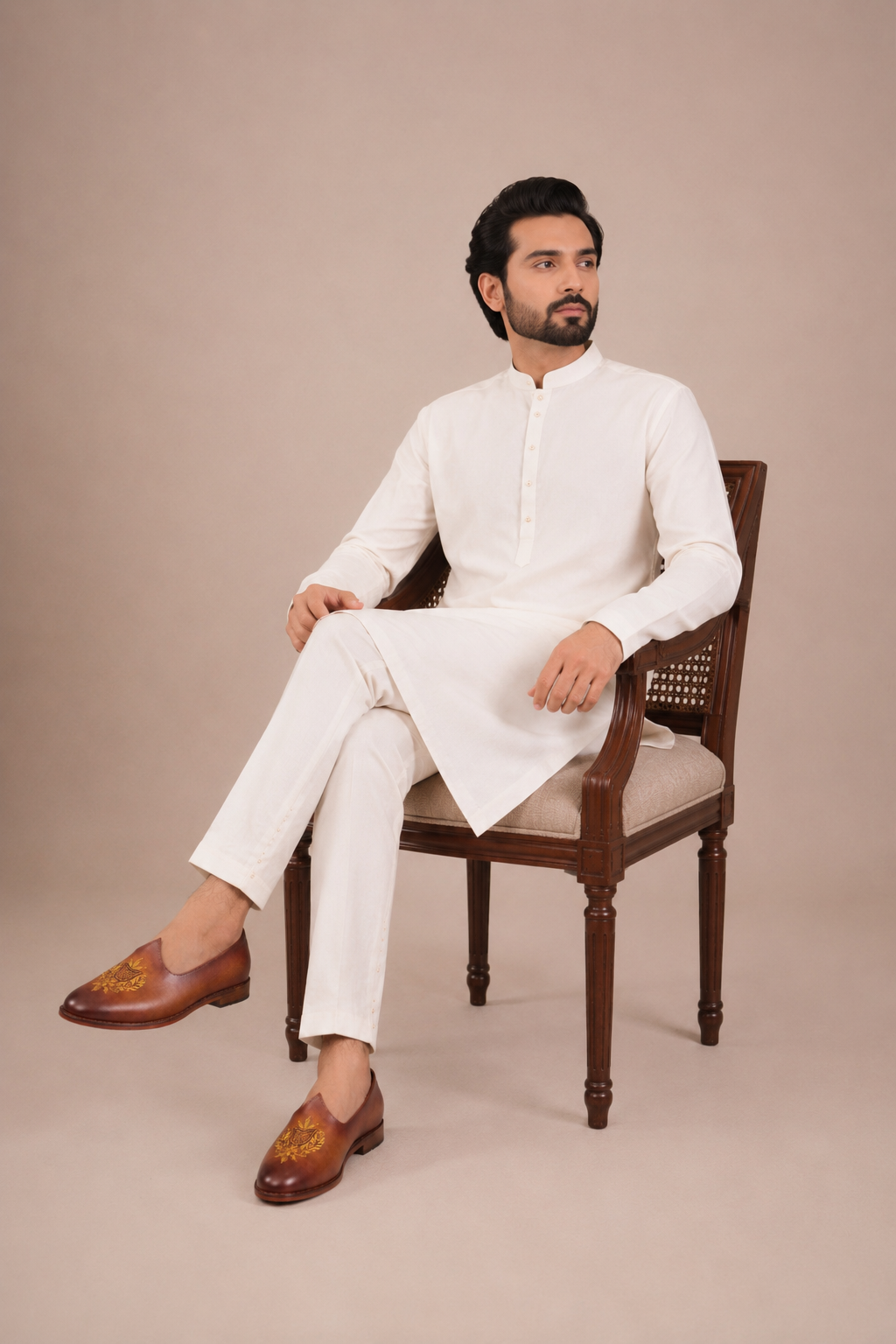 Handcrafted Tan Leather Jalsa with Embroidered Crest