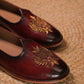 Handcrafted Wine Leather Jalsa with Embroidered Crest