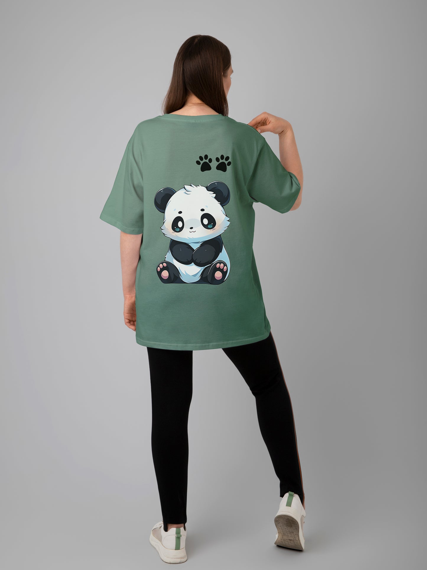 Panda Princess- Sea Green Oversized T-Shirts Women