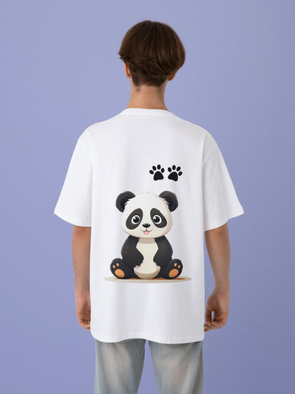 Cute Panda White Oversized T-Shirts Men