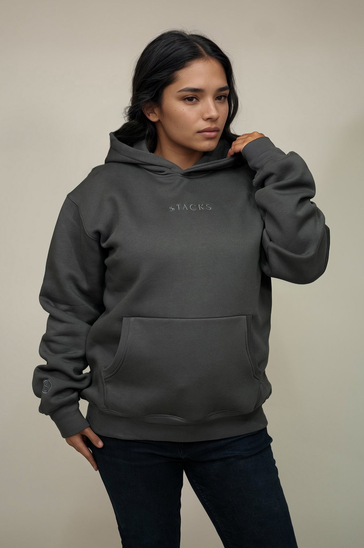 Charcoal Grey Classic Stacks Hoodie Women