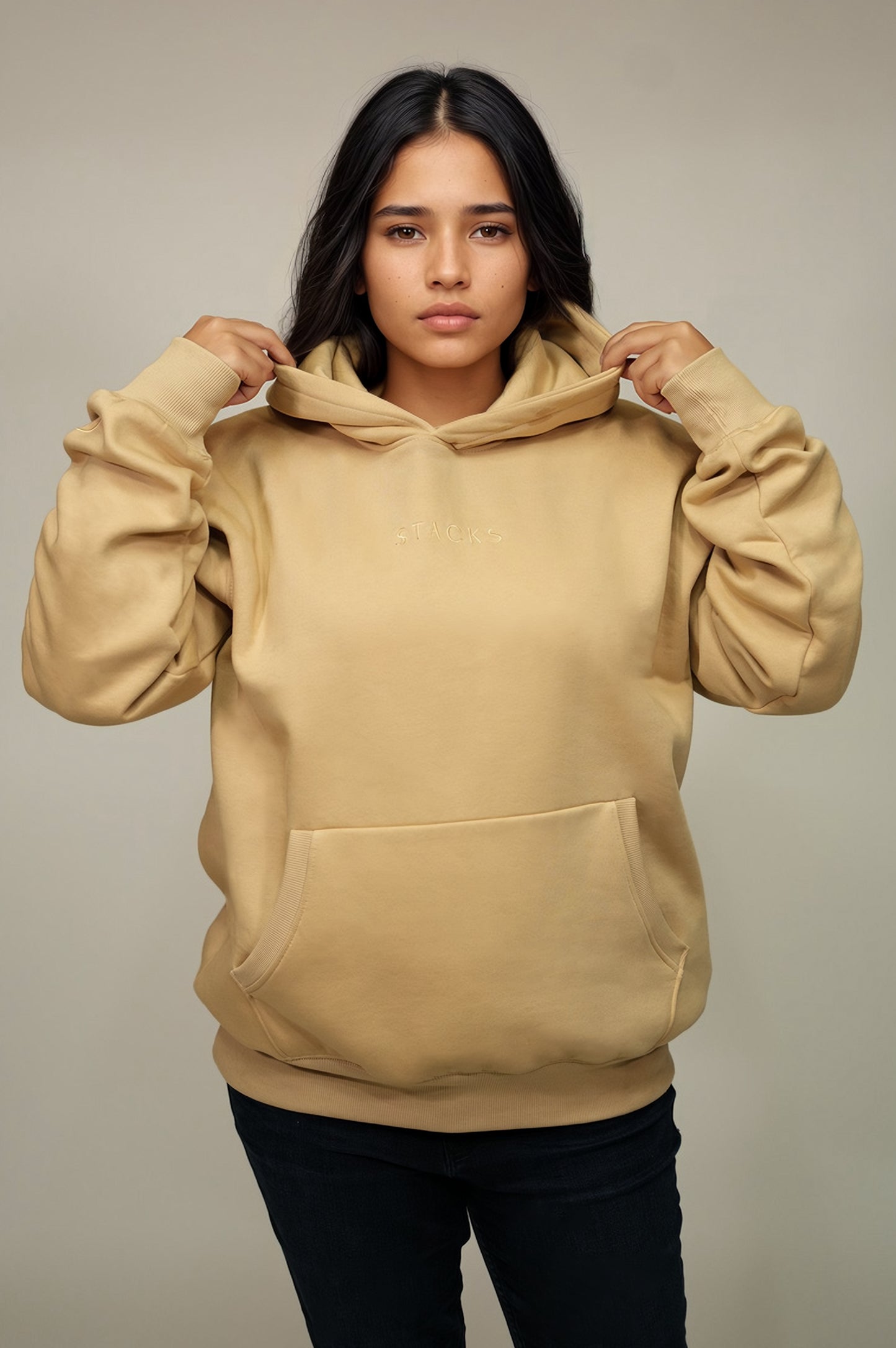 Beige Classic Stacks Hoodie Women