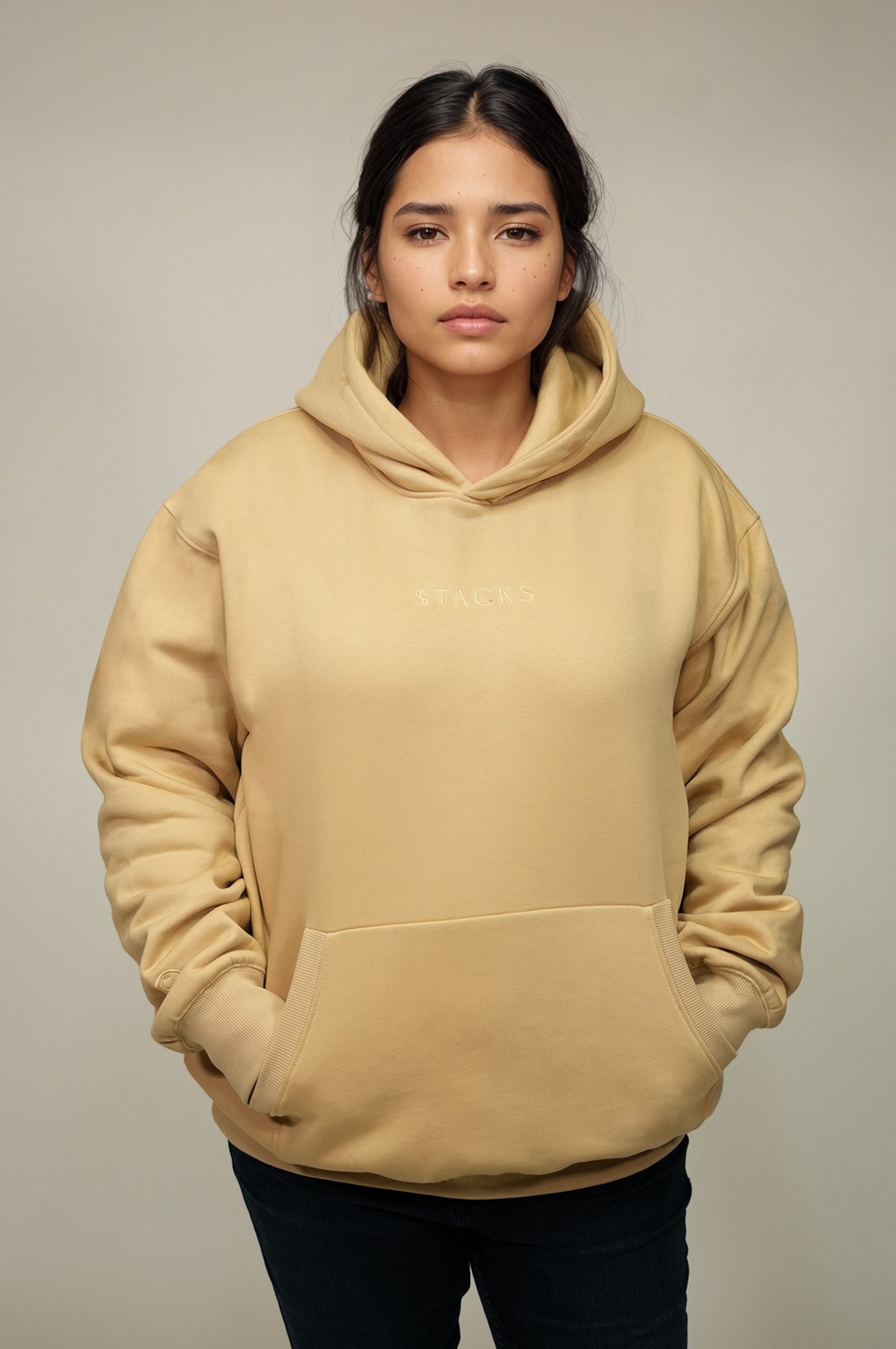 Beige Classic Stacks Hoodie Women