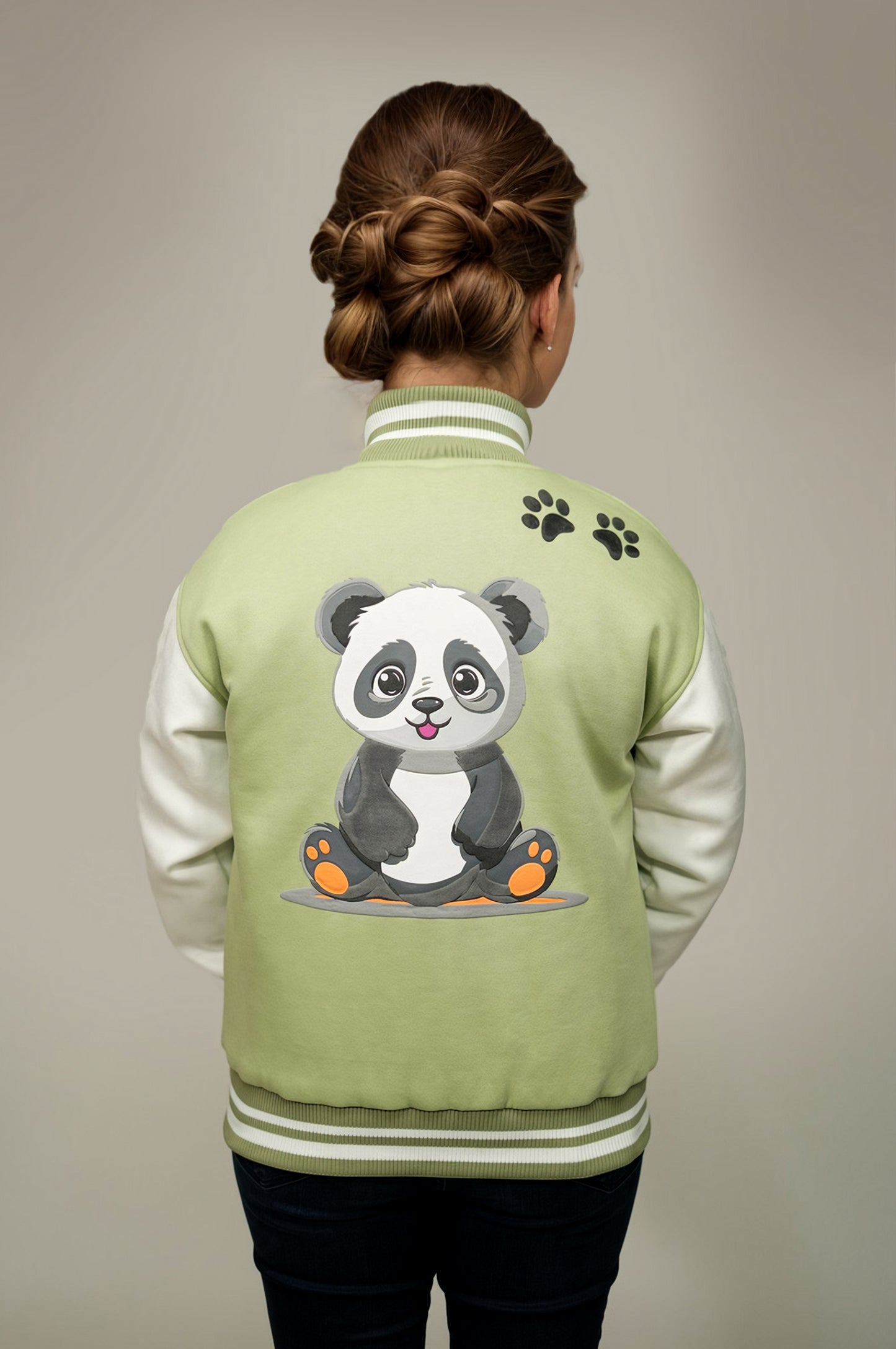 Panda Paradise Mint Varsity Jacket Women