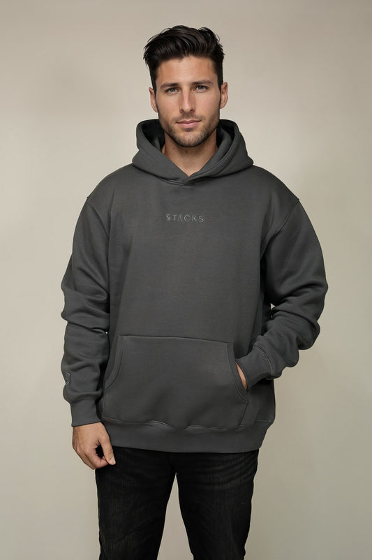 Charcoal Grey Classic Stacks Hoodie Men