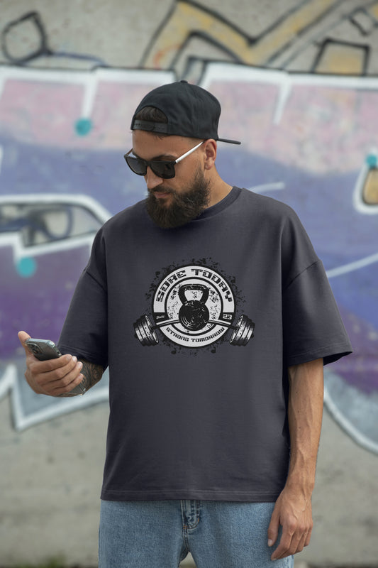 Sore Today, Strong Tomorrow Charcoal Grey Oversized T-Shirts Men