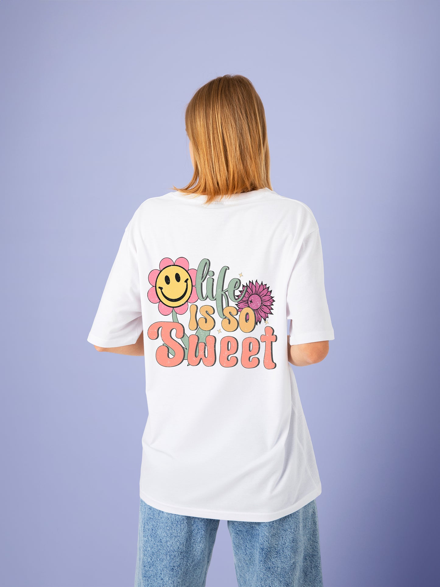 Sweetness Amplified- White Oversized T-Shirts Women